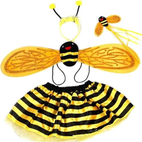 3/4PCS/Set Halloween Christmas Bee Ladybug Costumes for Kids Girls Cute Party Fancy Dress Cosplay Wings+Tutu Skirts Yellow Red