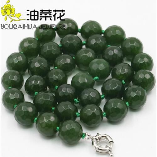 Trendy Accessory Crafts Parts 12mm Faceted Green Beads Necklace 18" DIY Semi Finished Stone Balls Gifts Wholesale Fitting Female