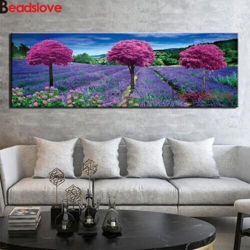 Diamond Embroidery Lavender field Landscape Large DIY Diamond Painting With Round Square Rhinestones Painting Mosaic Diamonds