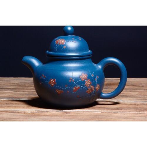 Authentic Yixing famous pure handmade purple clay tea pot Kung Fu Zisha teapot original sky blue mud ball hole teapot