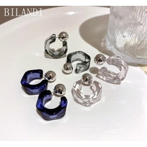 Bilandi S925 needle Fashion Jewelry Resin Earrings Popular Design Geometric Transparent Navy Gray Drop Earrings For Women Gifts