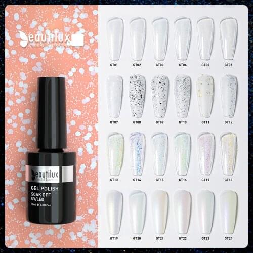 Beautilux Glitter Top Coat Matte Gloss Shimmer Sequins Egg Shell Snow Black Sand Stary Bling Unicorn Nail Gel Polish Finish Gel