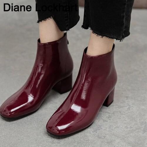 2020 Autumn Ankle Boots For Women Square Toe Fashion Shoes Warm Winter Short Boots Zipper Square Heels Comfortable Lady Shoes