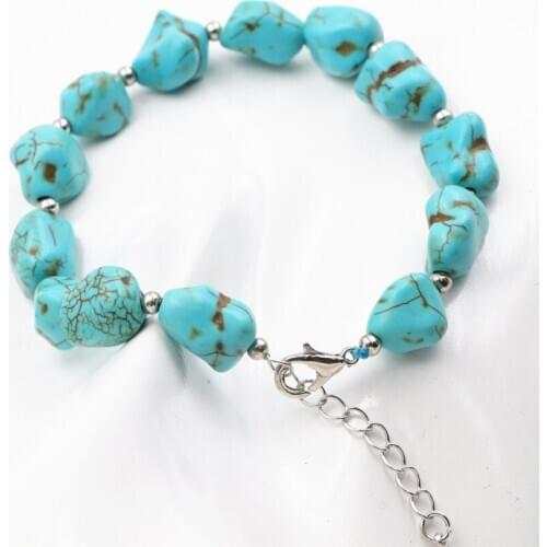 Unique Design Bracelet for Women 9-11mm Turquoises Stone Irregular Beads Strand Bracelets Bangle Wristband Jewelry 7.5inch A633