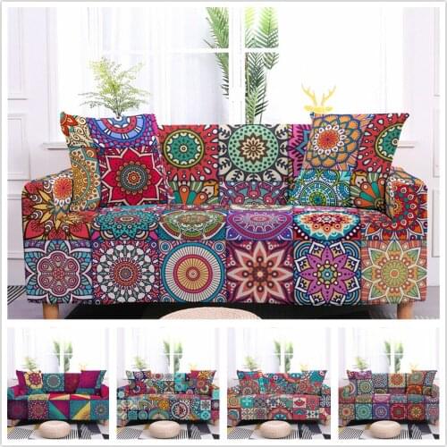 Mandala Plaid Elastic Stretch Bohemia Couch Cover Sofa Cover for Living Room Modern Furniture Sofa Armchair Cover All Corners
