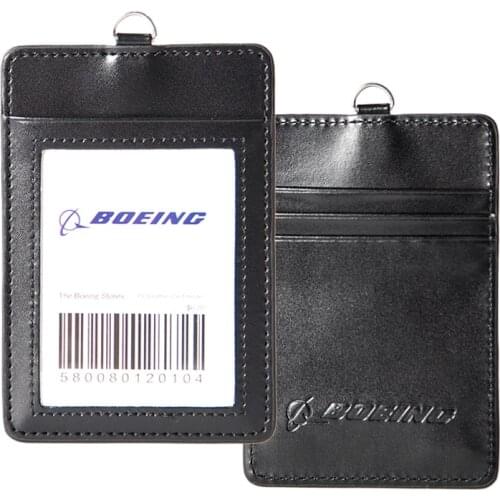 Boeing Card & ID Holder Layer Genuine Leather Badge Case Black Two Decks for Pilot Aviator Airmen Flight Crew