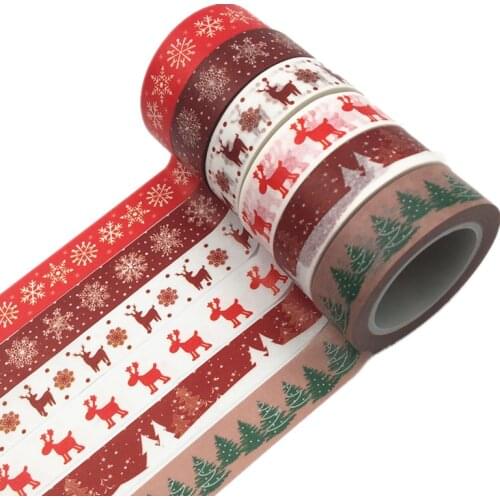 1PC Decorative Snow Deer Christmas Tree Washi Tape Set Rice Paper DIY Scrapbooking Adhesive Masking Tape 1.5cm*10m Stationery