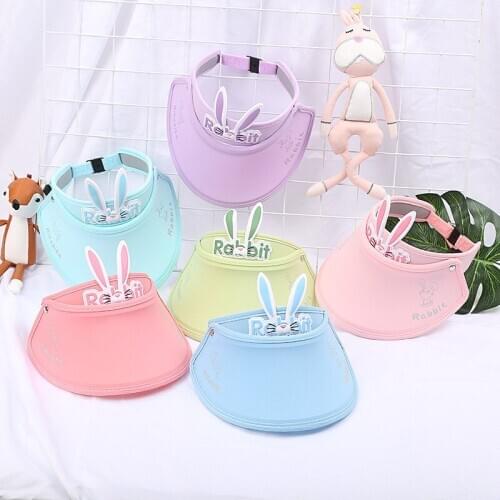 Kids Folding Sunshade Cap Baby Sun Hat Childrens Beach Hat Girls Cute Rabbit Ears Empty Top Summer Hats