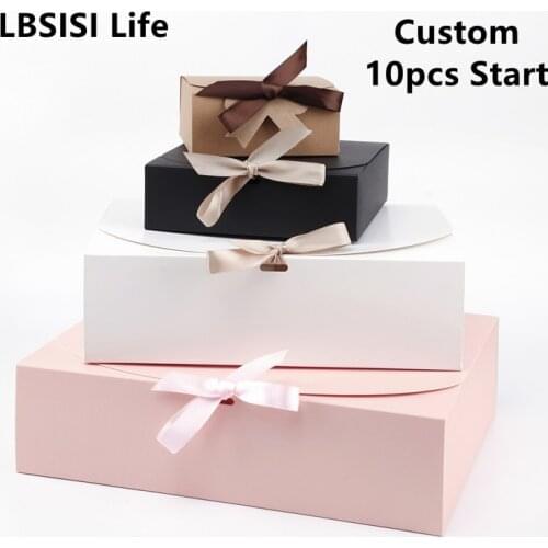 LBSISI Life 5pcs Paper Gift Box Birthday Wedding Red Kraft White Gift Candy Cookie Cloth T-Shirt Scarf Pack Boxes With Ribbons