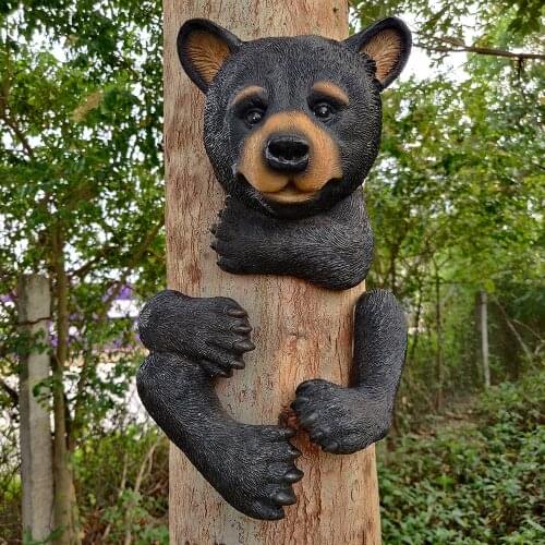 Best Sell Black Bear Tree Hugger Outdoor Resin Tree Sculpture Gifts Or Garden Deco Statue Face for Trees