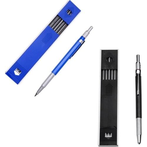 2 Set 2.0mm Mechanical Lead Pencil for Draft Drawing Carpenter Crafting Art Sketching with 24 Pcs Refill, Blue & Black