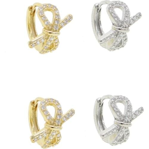 Minimalist cute lovely 100% 925 sterling silver small hoops micro pave cz mini bowknot Huggie hoop earring kids girl jewelry