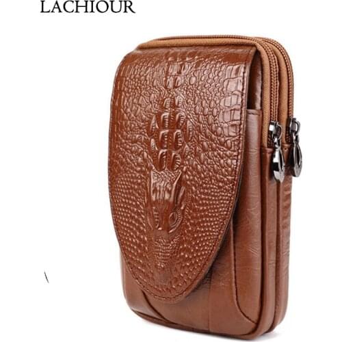 Men Genuine Leather Belt Bag Male Leather Crocodile Waist Packs Mens Travel Phone Pouch Belt Hip Waist Bag