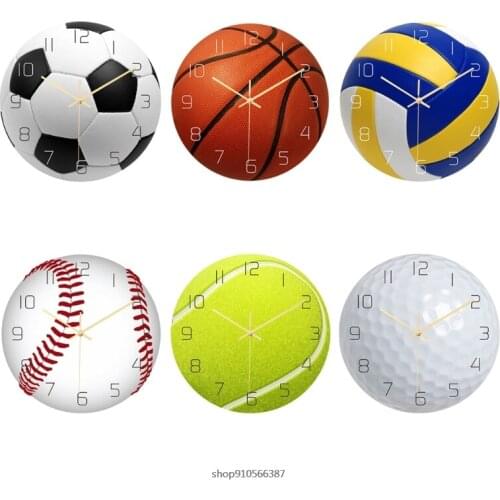 Sports Balls Wall Clock Football/Basketball/Volleyball/Baseball/Tennis/Golf Ball Clocks Mute Movement Silent Decor 21 wholesales
