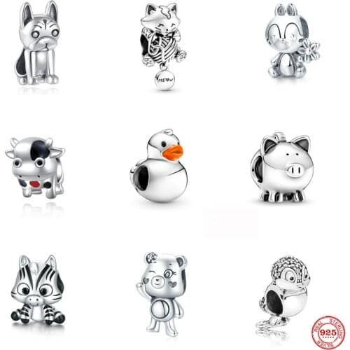 2021 New Hot Selling Rabbit Cat Pig Duck Bird Cow Beads Fit Original Pandora Charms Silver 925 Bracelet DIY Women Jewelry