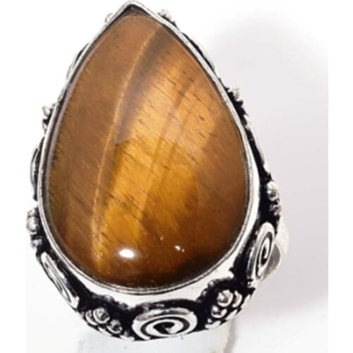 Genuine Tiger Eye Ring Silver Overlay over Copper, Hand Made Women Jewelry gift USA Size :7.75 , R6480