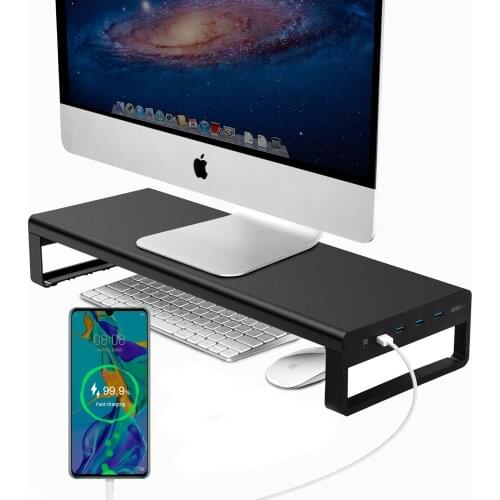 Fast Charging Monitor Stand Aluminum Riser USB 3.0 Lptop Stand With Fast Charging Transfer Data,Keyboard and Mouse Storage Desk