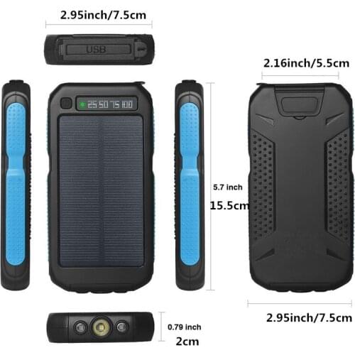 Portable Power Bank 30000mAh Solar Waterproof Backup Battery 2USB Outdoor Emergency LED FlashlightCharger Powerbank For Phone
