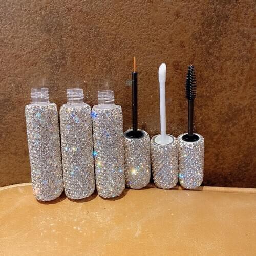 Sparkling Clear Lip Gloss Tubes Lash Brush Tube with Rhinestone Mascara Liquid Eyeliner Lip Glaze Travel Refillable Bottles
