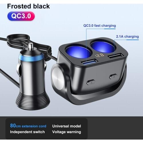 Car Cigarette Lighter Socket Splitter QC 3.0 Quick Charger Dual USB Charge 12V Auto Cigarette Lighter Sockets Power Adapter Plug