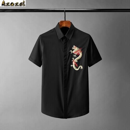 Azazel Cotton Mens Shirts High Quality Dragon Embroidery Short Sleeve Casual Male Shirts Plus Size 4xl Slim Fit Summer Man Shrit
