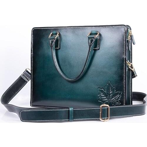 Handmade Bussiness Men Handbags Genuine Leather Casual Totes Handbag Messenger Computer Bag Blackish Green Sac a Main