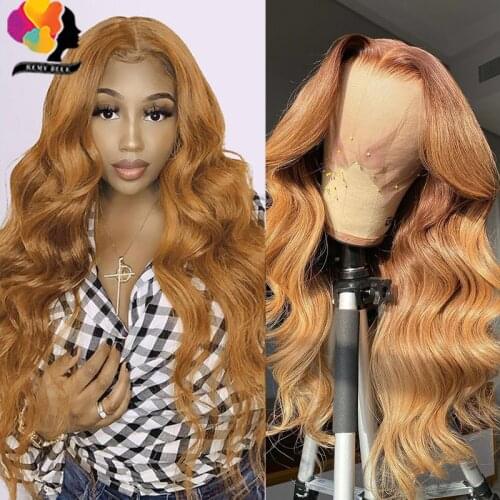 Remyblue Ginger Blonde Lace Front Human Hair Wigs Pre Plucked Body Wave Burgundy 99J Lace Front Wig For Women Remy Brazilian Wig