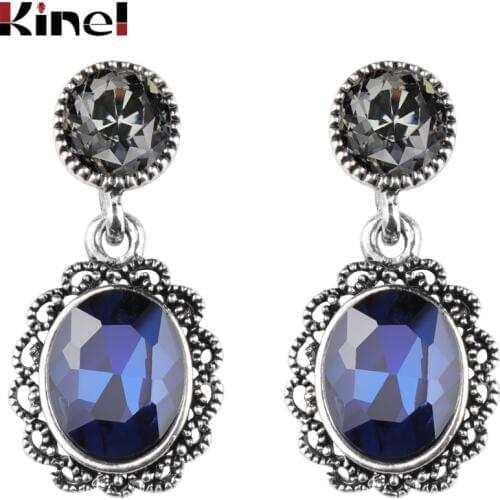 Kinel 2 Color Fashion New Crystal Flower Drop Earrings Gold Color Pendant Water Drop Earring Brincos Earrings For Women