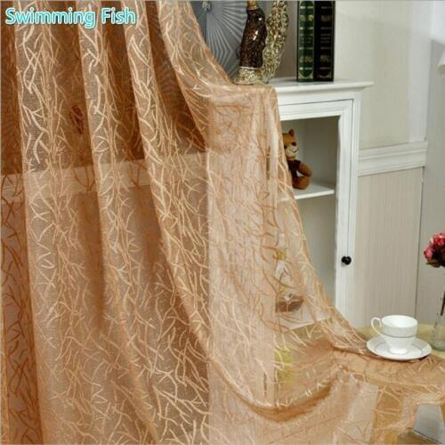 Woven Jacquard Tulle Curtain Bedroom Living Room Home Deco Voile Lace Sheer Curtain Window Treatment Coffee/white