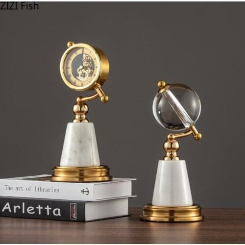 European-style Rotating Crystal Globe Crafts Ornaments Abstract Marble Clock Globe Gift Office Countertop Living Room Decoration