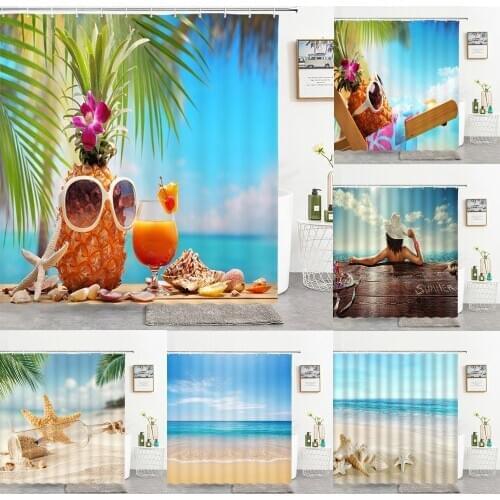 High Quality Sea Beach Shell Printed Shower Curtains starfish Bath Curtain Screen Waterproof Products Bathroom Decor with Hooks