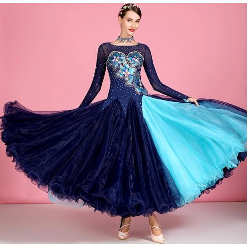 Women Ballroom Dance Dresses Waltz Dress Diamond Standard Ballroom Dress Foxtrot Luminous Costumes Rumba Rave Clothes DQS3736