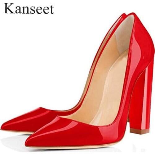 Kanseet Womens Shoes Red Wedding Party Prom Ladies Pointed Toe Shallow Slip-On Sexy 12CM Super High Heels Female Shoes