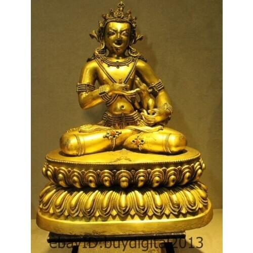 15" Tibet Buddhism Bronze 24K Gold Gilt Mouse Yellow Jambhala Mammon Buddha