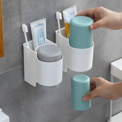 Toothbrush Holder Stand 2 Cups Wall-mounted Set Teeth Washing Mug Mouthwash Brush Cup Home Bathroom Organization