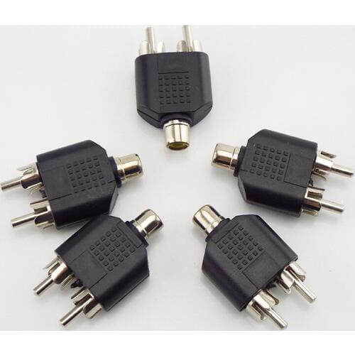 1 pcs 2 RCA Y Splitter connector AV Audio Video Plug Converter cable Male Female Plug 2 in 1 Adapter