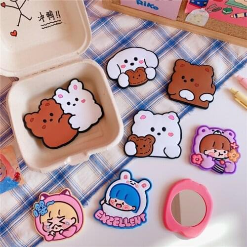 1pc Cartoon Bear Silicone Portable Makeup Mirror Kawaii Cute One Side Small Round Mini Mirror