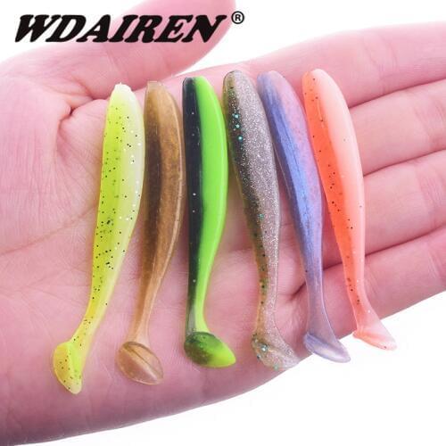 10Pcs Jig Soft Worm Fishing Lure 63mm 1.5g Double Colors Silicone Tail Artidicial Bait Shrimp Flavor Additive Wobbler Tackle