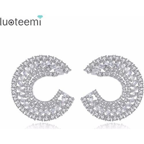 LUOTEEMI 2018 Fashion Brincos Girls Bijoux Sliver Open Round Shape Stud Earrings For Women Wedding Jewelry Brincos Wholesale