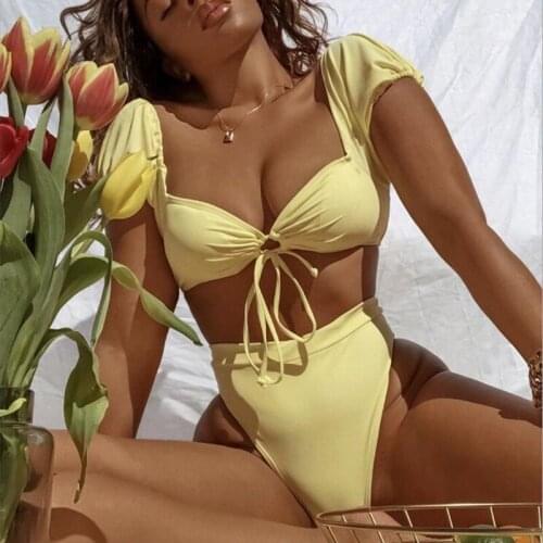 Shoulder Ruffle Bikini High Waist Swimsuit Women Biquini Leopard Print Swimwear High Waist Bikini Set Bathing Suit Women Beach