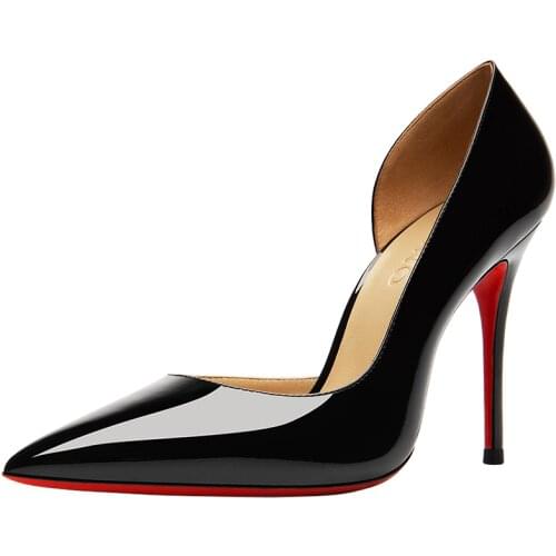 Black Red Bottom Sandals Women Sexy High Heels Genuine Leather Summer Shoes Shallow Side Open Stilettos Women Fashion Shoes