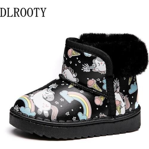 Winter Children Snow Boots Warm Shoes For Boy Girl Cute Cartoons Rainbow Short Plush Flat Baby Kid Outdoor Fashion Ankle Martin