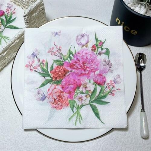 20Pcs/Pack Flower Butterfly Decoupage Paper Napkins Vintage Floral Paper Tissues for Xmas Wedding Party Decorations Wholesale