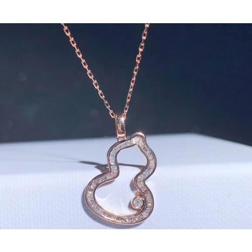 AEAW 18K White Gold 0.23ct Real Diamonds radiant Gourd Pendent Necklace gifted for Women Girls Engagement Wedding Link Chain