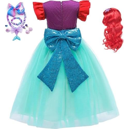 Disney The Little Mermaid Costume for Girls Princess Ariel Party Dress Kids for Girl Fancy Green Dress Mermaid Halloween Dresses