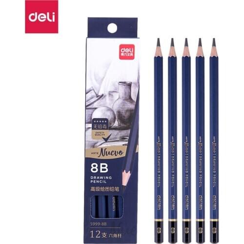 Deli 8B Pencil Wood Student Sketch Sketching 12Pcs/Box S999 Art Office Supplies Drawing Pencils Set