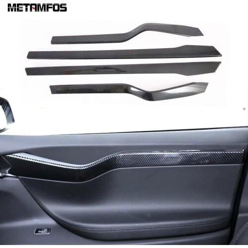 For Tesla Model X 2016-2018 2019 Carbon Fiber Inside Door Strip Cover Molding Trim Decoration Sticker Interior Car Accessories