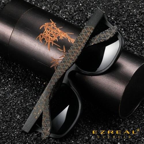 EZREAL Promotion Womens Mens Bamboo Wooden Sunglasses Eyewear With Coating Mirrored UV 400 Lenses in Wooden Box