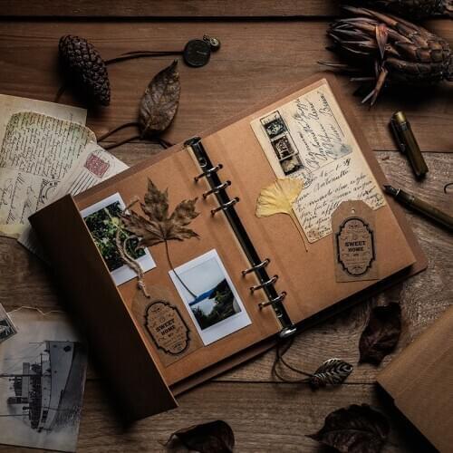 Delicate Retro PU Leather DIY manual loose-leaf Photo Album Spiral page Originality Adhesive coating Travel Memorial memoir Gift