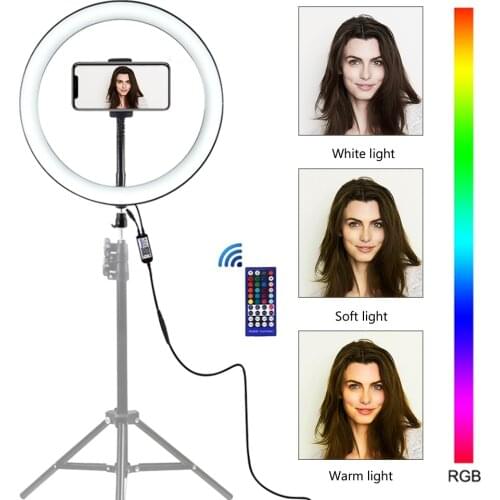 12 inch 30cm Ring Light & Phone Holder Dimmable RGB LED Selfie Ring Lights & Remote Control for Photos & YouTube Videos